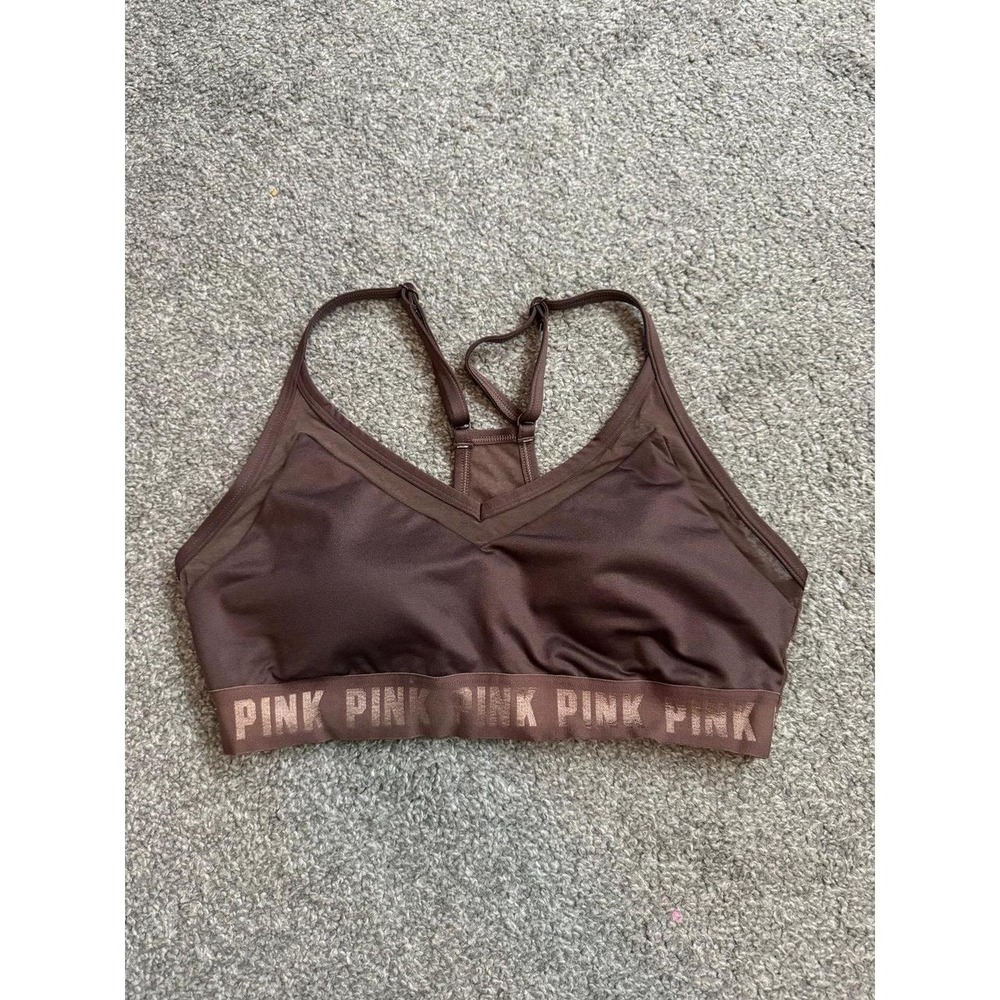 PINK Victoria's Secret Brown Mesh V-Neck Racerback Sports Bra Large